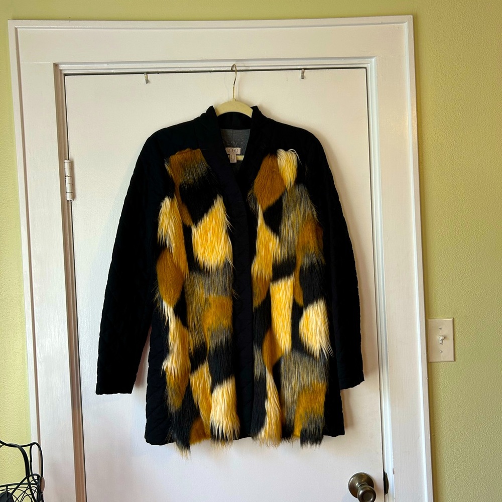 LOGO faux fur patchwork coat size 4 NWOT